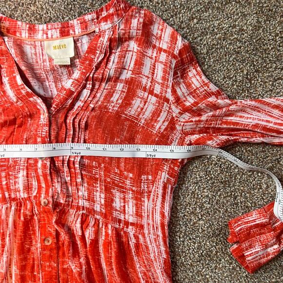Maeve Anthropologie Calia Tunic.  Pleated Orange/White.  Long Sleeve.  Size 0 - Picture 4 of 7